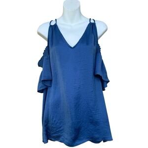 Staccato Blue V-Neck Cold Shoulder Blouse
